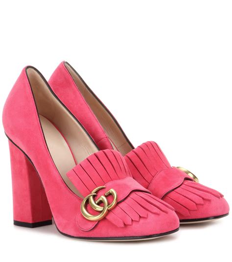 pink gucci suede loafter